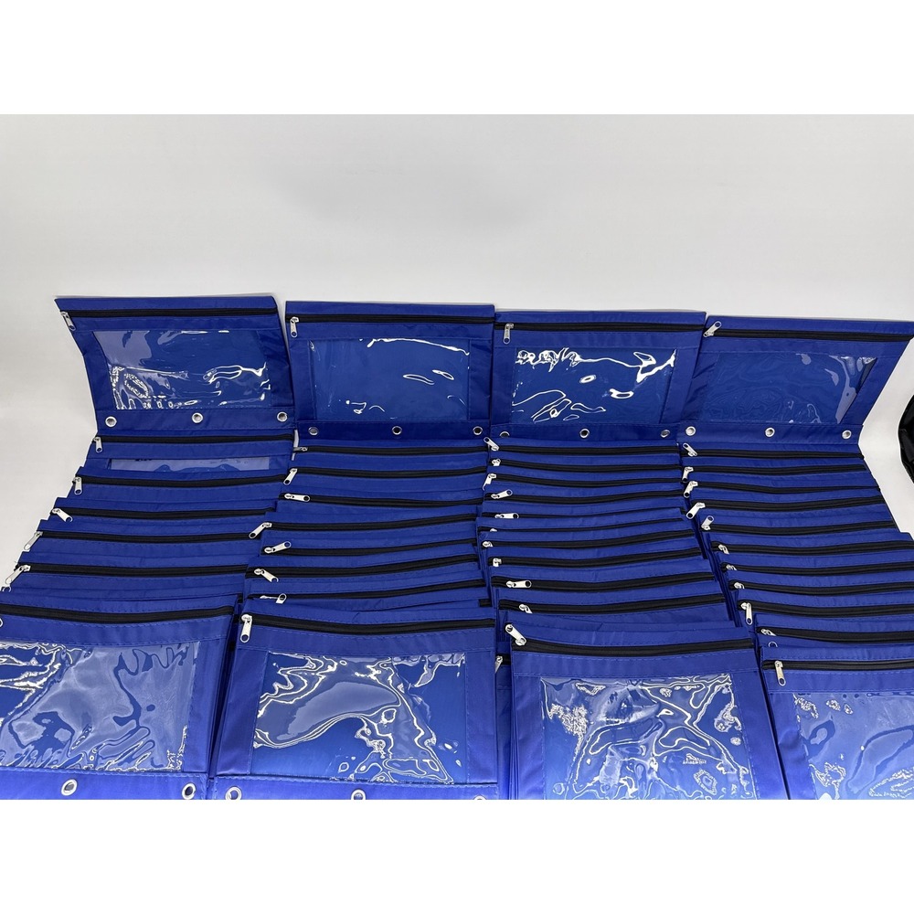 Lot of 58 Pencil Case Blue Fabric School Supplies Zipper Closure Clear Window